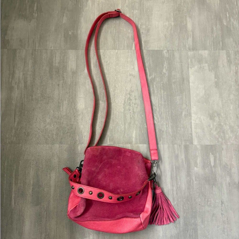 Pink Suede Crossbody Bag